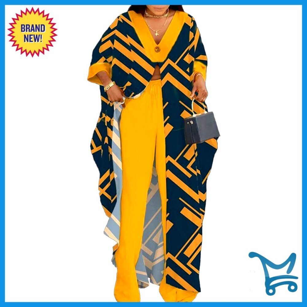 Plus Size Floral Print Palazzo Pants Set V Neck Cardigan Cover Up